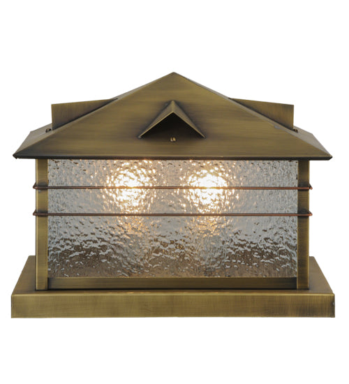 Meyda Lighting Clinton 20" 2-Light Antique Brass Arrowhead Outdoor Pier Mount Light With Clear Granite Shade Glass