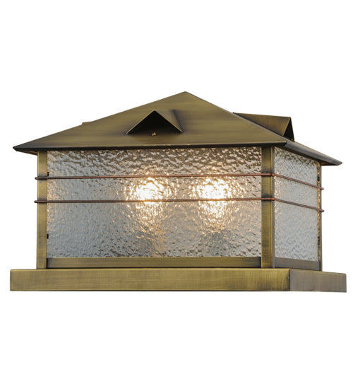 Meyda Lighting Clinton 20" 2-Light Antique Brass Arrowhead Outdoor Pier Mount Light With Clear Granite Shade Glass