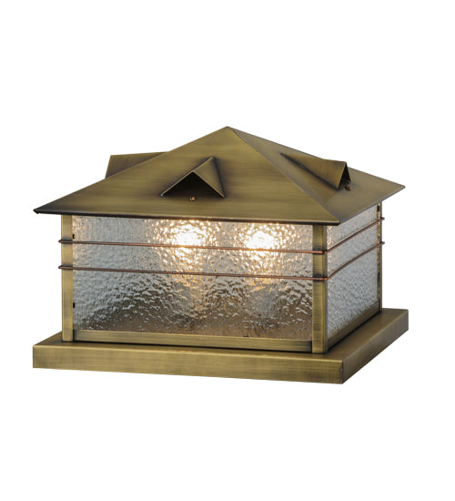 Meyda Lighting Clinton 20" 2-Light Antique Brass Arrowhead Outdoor Pier Mount Light With Clear Granite Shade Glass