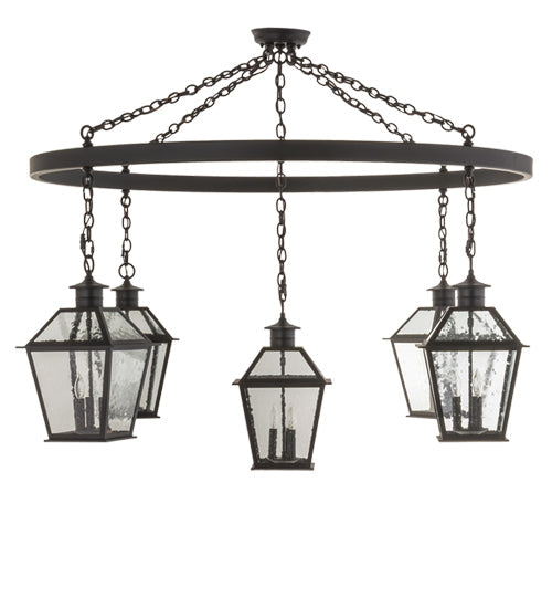 Meyda Lighting Coach 68" 15-Light Black Chandelier With Clear Seeded Shade Glass