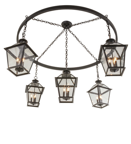 Meyda Lighting Coach 68" 15-Light Black Chandelier With Clear Seeded Shade Glass