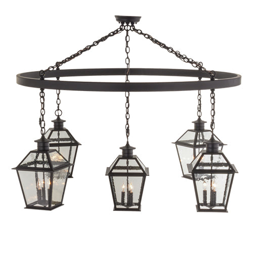 Meyda Lighting Coach 68" 15-Light Black Chandelier With Clear Seeded Shade Glass