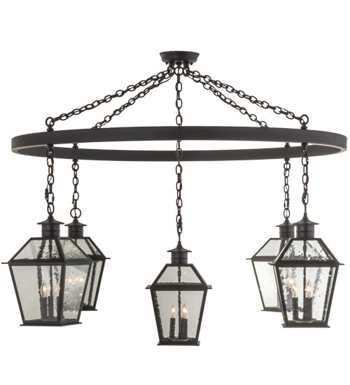 Meyda Lighting Coach 68" 15-Light Black Chandelier With Clear Seeded Shade Glass