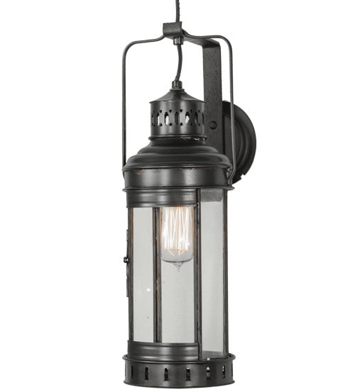 Meyda Lighting Coachman 6" Craftsman Brown Hanging Wall Sconce With Clear Shade Glass