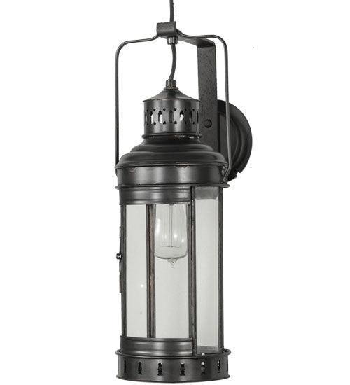 Meyda Lighting Coachman 6" Craftsman Brown Hanging Wall Sconce With Clear Shade Glass