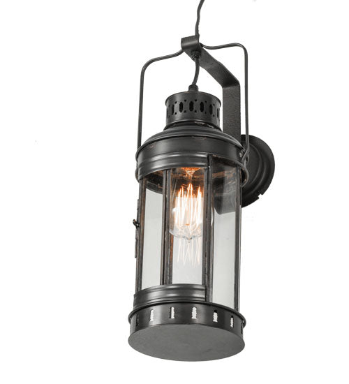 Meyda Lighting Coachman 6" Craftsman Brown Hanging Wall Sconce With Clear Shade Glass