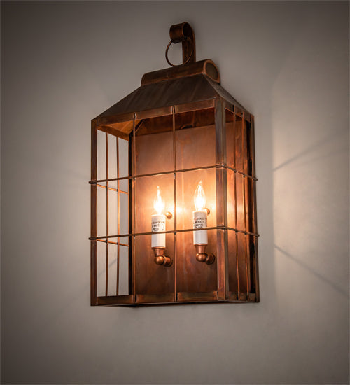 Meyda Lighting Coachman 9" 2-Light Vintage Copper Avignon Lantern Hanging Wall Sconce