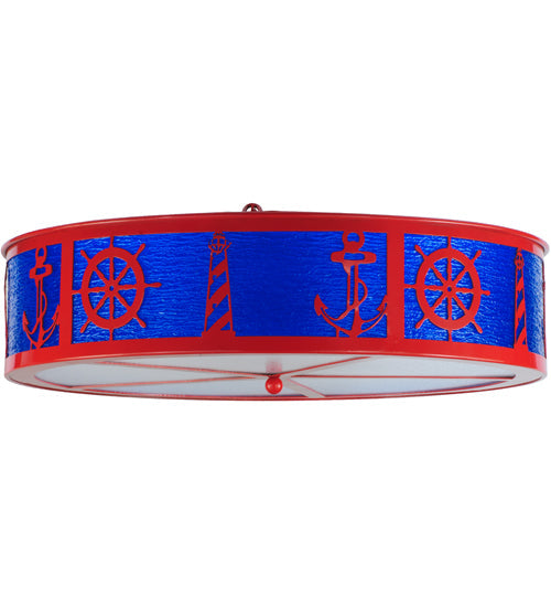 Meyda Lighting Coastal Collection 30" 4-Light Red Flush Mount Light With Sapphire Rainfall Idalight Shade