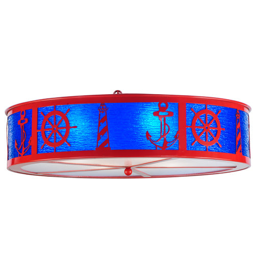 Meyda Lighting Coastal Collection 30" 4-Light Red Flush Mount Light With Sapphire Rainfall Idalight Shade