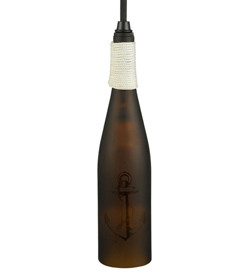 Meyda Lighting Coastal Collection 5" Black Anchor Mini Pendant Light With Amber Wine Bottle Shade Glass