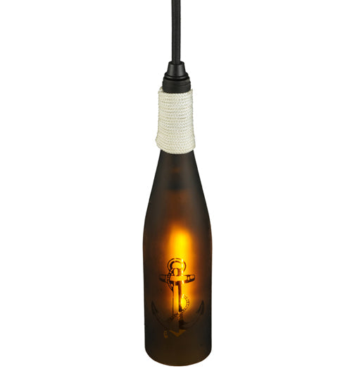 Meyda Lighting Coastal Collection 5" Black Anchor Mini Pendant Light With Amber Wine Bottle Shade Glass