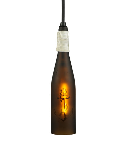 Meyda Lighting Coastal Collection 5" Black Anchor Mini Pendant Light With Amber Wine Bottle Shade Glass