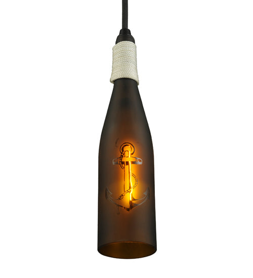 Meyda Lighting Coastal Collection 5" Black Anchor Mini Pendant Light With Amber Wine Bottle Shade Glass