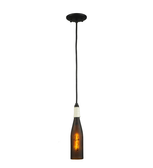 Meyda Lighting Coastal Collection 5" Black Anchor Mini Pendant Light With Amber Wine Bottle Shade Glass