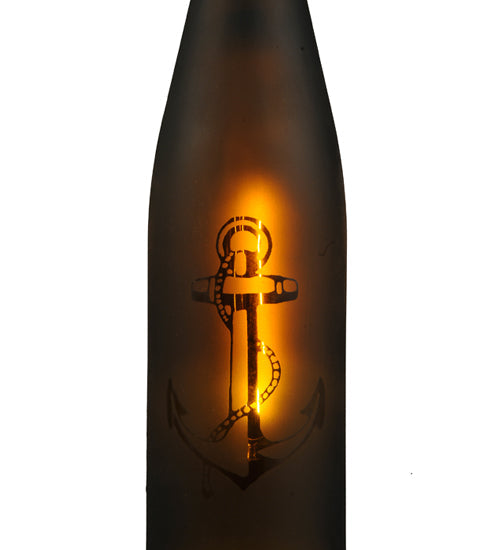Meyda Lighting Coastal Collection 5" Black Anchor Mini Pendant Light With Amber Wine Bottle Shade Glass