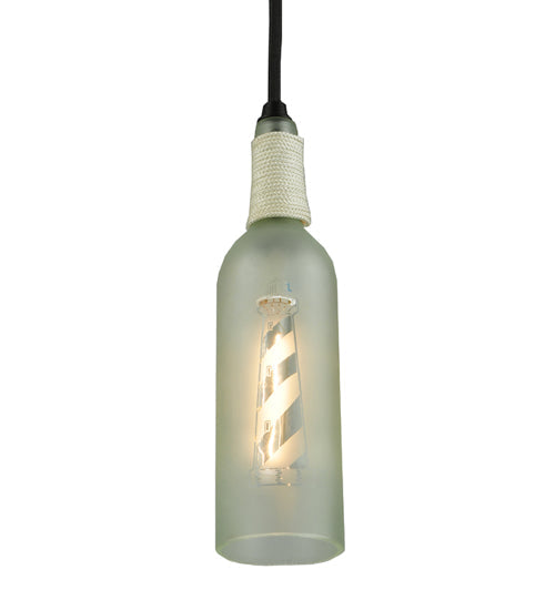Meyda Lighting Coastal Collection 5" Black Lighthouse Mini Pendant Light With Clear Wine Bottle Shade Glass