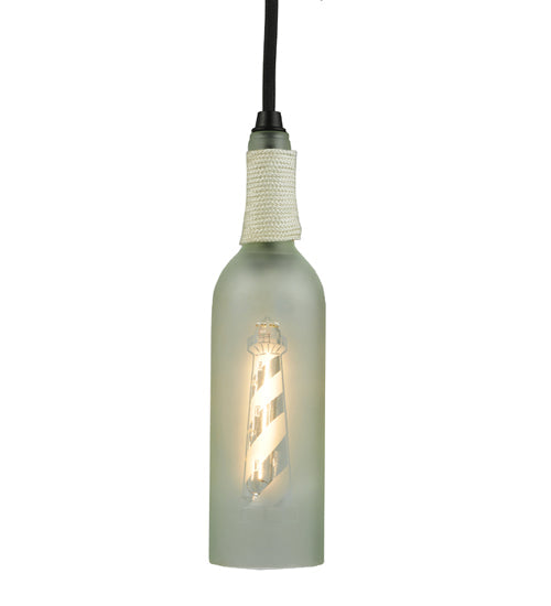 Meyda Lighting Coastal Collection 5" Black Lighthouse Mini Pendant Light With Clear Wine Bottle Shade Glass