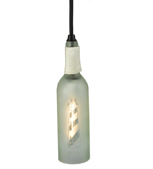 Meyda Lighting Coastal Collection 5" Black Lighthouse Mini Pendant Light With Clear Wine Bottle Shade Glass