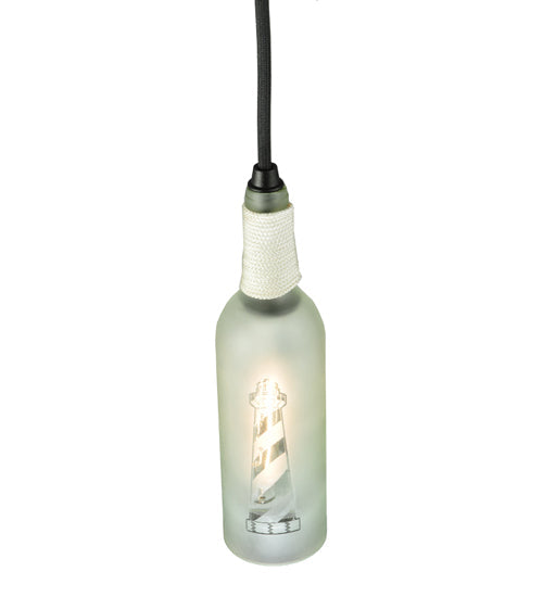 Meyda Lighting Coastal Collection 5" Black Lighthouse Mini Pendant Light With Clear Wine Bottle Shade Glass