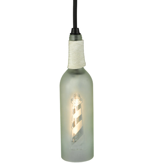 Meyda Lighting Coastal Collection 5" Black Lighthouse Mini Pendant Light With Clear Wine Bottle Shade Glass