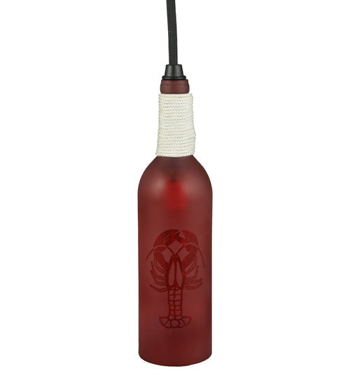 Meyda Lighting Coastal Collection 5" Black Lobster Mini Pendant Light With Red Wine Bottle Shade Glass