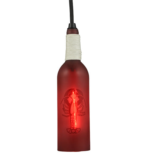 Meyda Lighting Coastal Collection 5" Black Lobster Mini Pendant Light With Red Wine Bottle Shade Glass