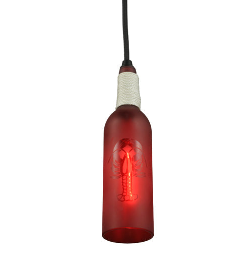 Meyda Lighting Coastal Collection 5" Black Lobster Mini Pendant Light With Red Wine Bottle Shade Glass