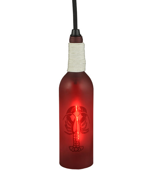 Meyda Lighting Coastal Collection 5" Black Lobster Mini Pendant Light With Red Wine Bottle Shade Glass
