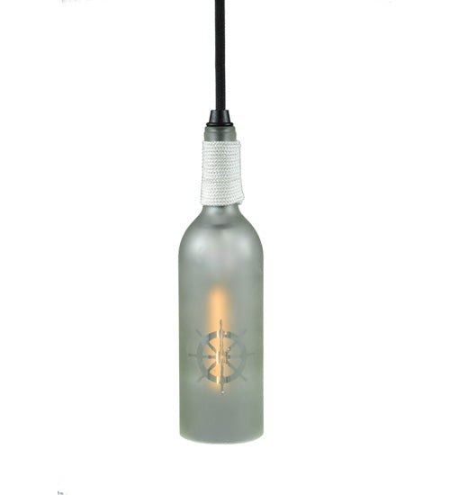 Meyda Lighting Coastal Collection 5" Black Ships Wheel Mini Pendant Light With Clear Wine Bottle Shade Glass