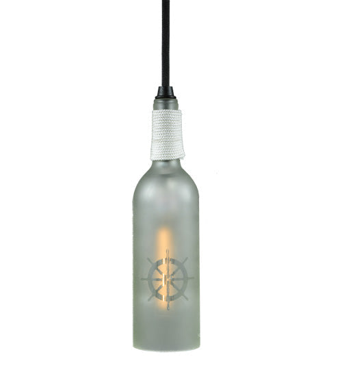 Meyda Lighting Coastal Collection 5" Black Ships Wheel Mini Pendant Light With Clear Wine Bottle Shade Glass