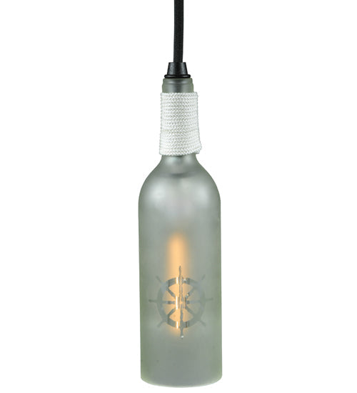 Meyda Lighting Coastal Collection 5" Black Ships Wheel Mini Pendant Light With Clear Wine Bottle Shade Glass