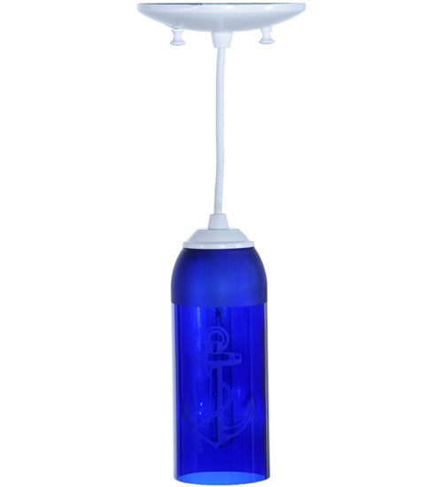 Meyda Lighting Coastal Collection 5" White Anchor Mini Pendant Light With Blue Wine Bottle Shade Glass