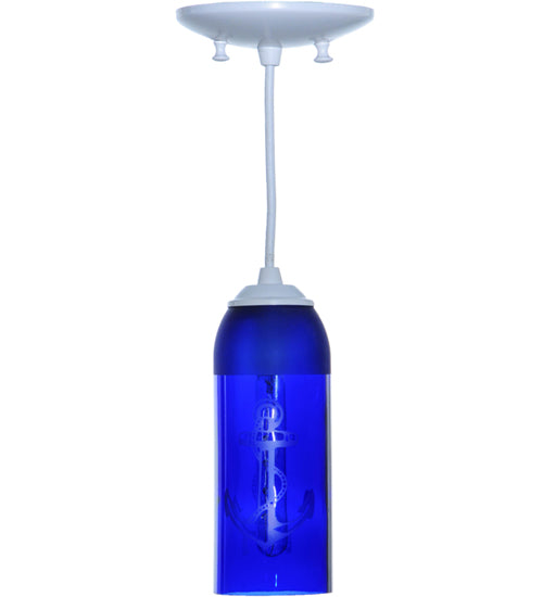 Meyda Lighting Coastal Collection 5" White Anchor Mini Pendant Light With Blue Wine Bottle Shade Glass