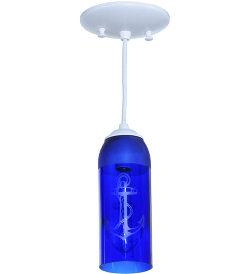 Meyda Lighting Coastal Collection 5" White Anchor Mini Pendant Light With Blue Wine Bottle Shade Glass