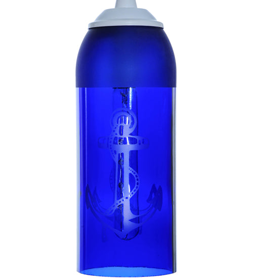 Meyda Lighting Coastal Collection 5" White Anchor Mini Pendant Light With Blue Wine Bottle Shade Glass