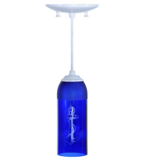 Meyda Lighting Coastal Collection 5" White Anchor Mini Pendant Light With Blue Wine Bottle Shade Glass