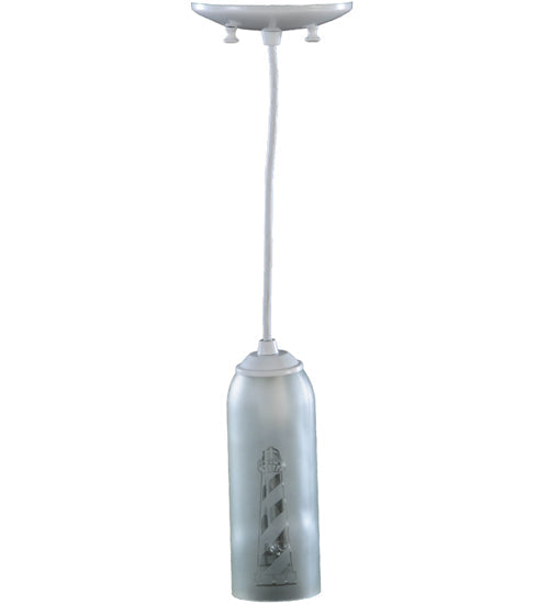 Meyda Lighting Coastal Collection 5" White Lighthouse Mini Pendant Light With Clear Frosted Wine Bottle Shade Glass