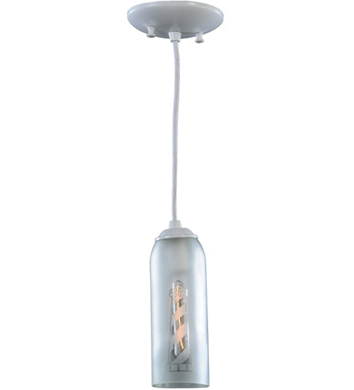 Meyda Lighting Coastal Collection 5" White Lighthouse Mini Pendant Light With Clear Frosted Wine Bottle Shade Glass