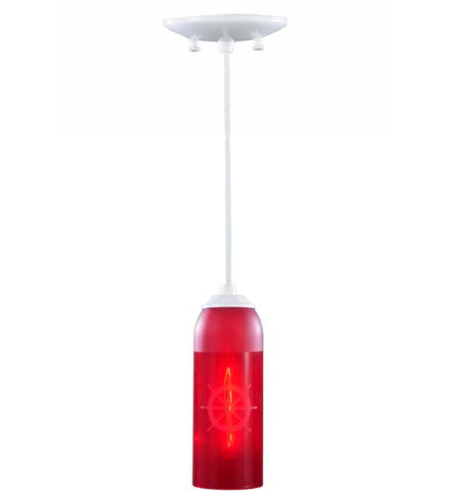Meyda Lighting Coastal Collection 5" White Ships Wheel Mini Pendant Light With Red Wine Bottle Shade Glass