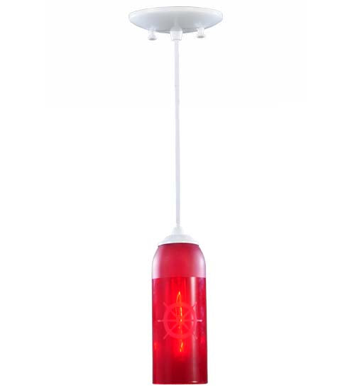 Meyda Lighting Coastal Collection 5" White Ships Wheel Mini Pendant Light With Red Wine Bottle Shade Glass