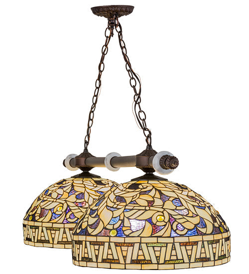 Meyda Lighting Cockatoo Feathers 53" 6-Light Mahogany Bronze Island Pendant Light With Multi-Colored Shade Glass