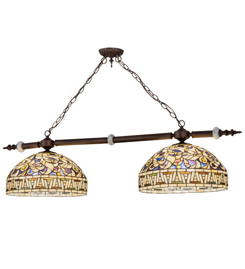 Meyda Lighting Cockatoo Feathers 53" 6-Light Mahogany Bronze Island Pendant Light With Multi-Colored Shade Glass