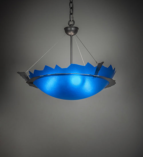 Meyda Lighting Colline 23" 3-Light Pewter Inverted Pendant Light With Blue Shade