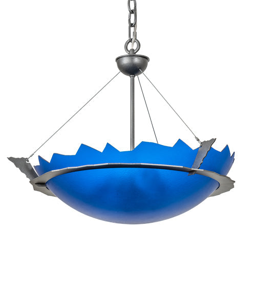 Meyda Lighting Colline 23" 3-Light Pewter Inverted Pendant Light With Blue Shade