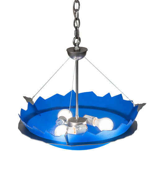 Meyda Lighting Colline 23" 3-Light Pewter Inverted Pendant Light With Blue Shade