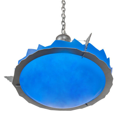 Meyda Lighting Colline 23" 3-Light Pewter Inverted Pendant Light With Blue Shade
