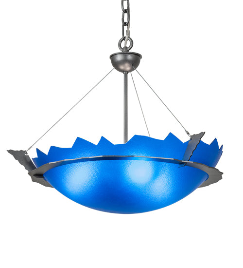 Meyda Lighting Colline 23" 3-Light Pewter Inverted Pendant Light With Blue Shade