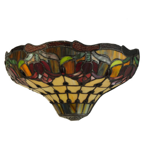 Meyda Lighting Colonial Tulip 14" 2-Light Antique Wall Sconce With Multi-Colored Shade Glass