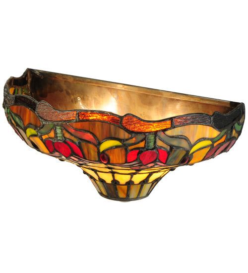 Meyda Lighting Colonial Tulip 14" 2-Light Antique Wall Sconce With Multi-Colored Shade Glass