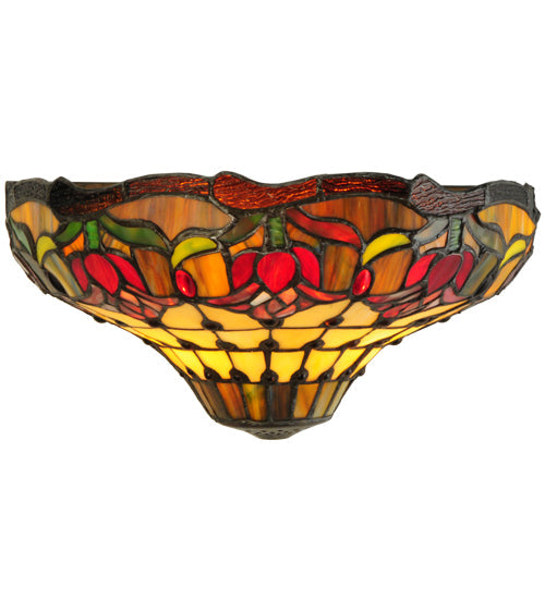 Meyda Lighting Colonial Tulip 14" 2-Light Antique Wall Sconce With Multi-Colored Shade Glass